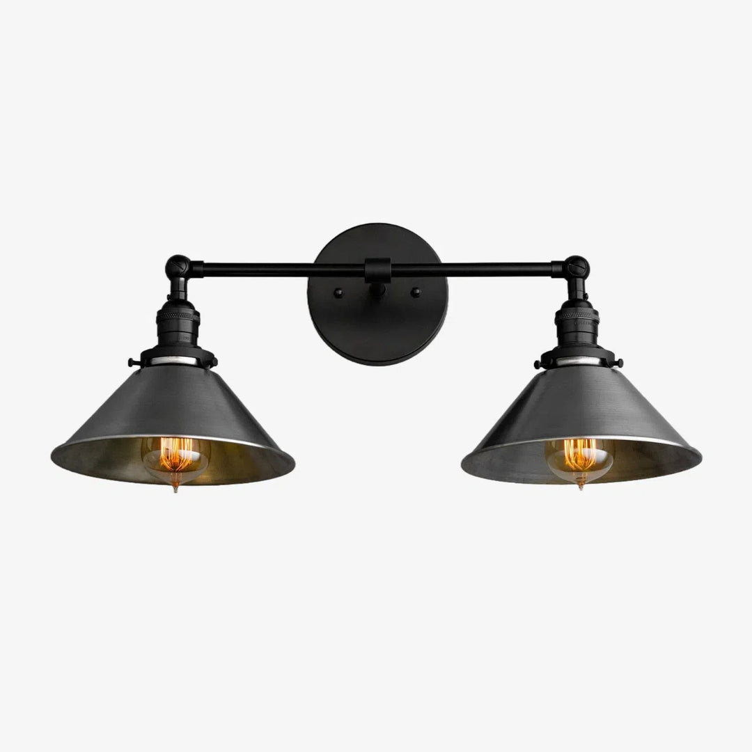 Conique Metal Industrial Wall Sconce with Dual Cone Shades - Vintage Metal Finish