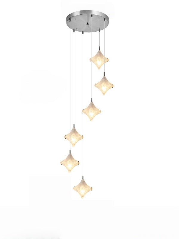 Art Deco Star Staircase Pendant Light - Frosted Glass Hanging Fixture - Astris Altair