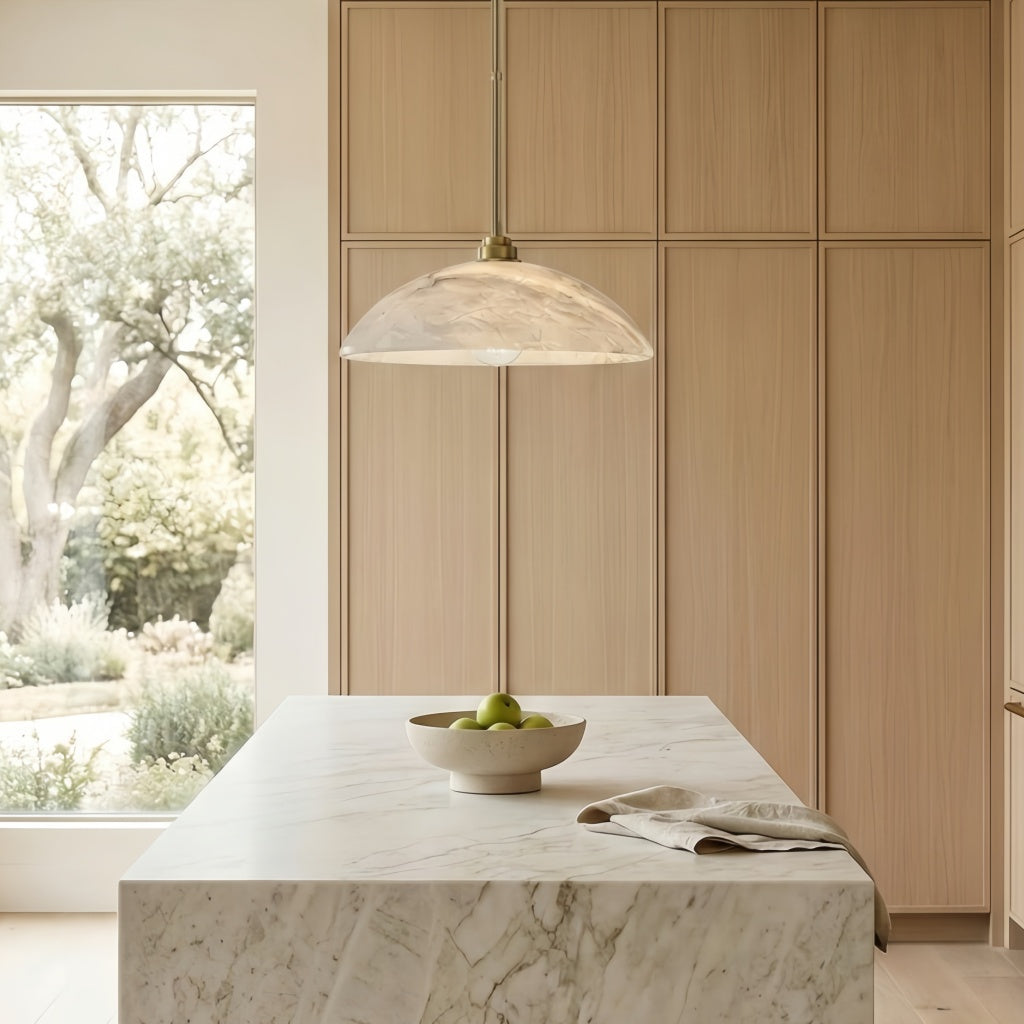 Alariv Elegant  Alabaster Dome Pendant Light - Modern Stone Lighting for Dining or Living