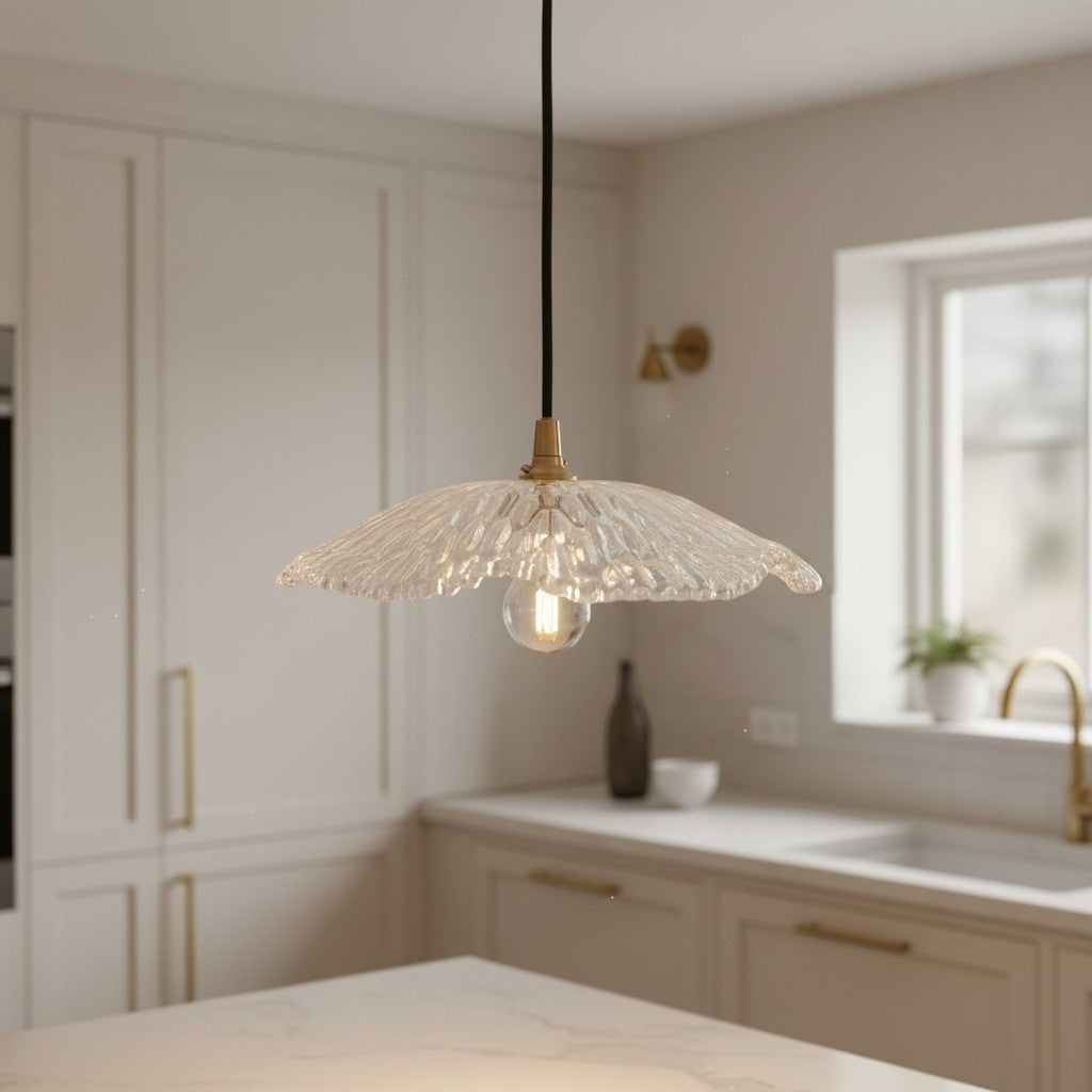 Floriaxis Floral Glass Pendant Light — Floral Glass Shade with Braided Cable for Kitchen or Dining