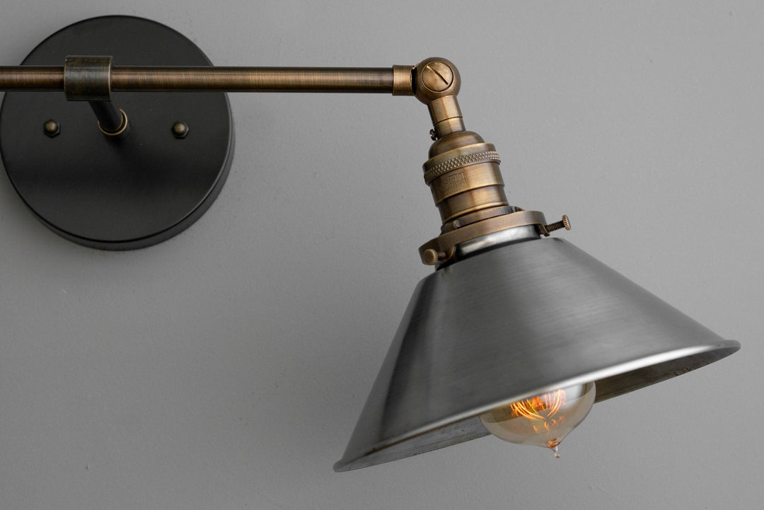 Conique Metal Industrial Wall Sconce with Dual Cone Shades - Vintage Metal Finish