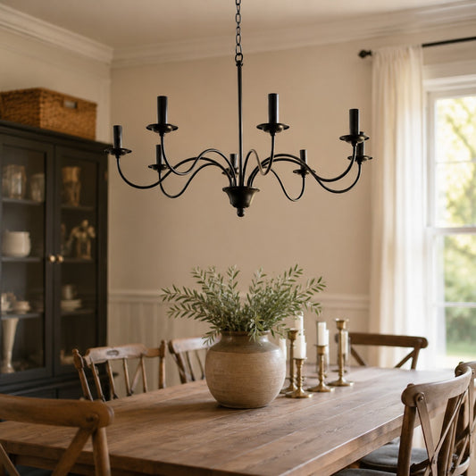 Lámpara de araña vintage de hierro negro estilo candelabro