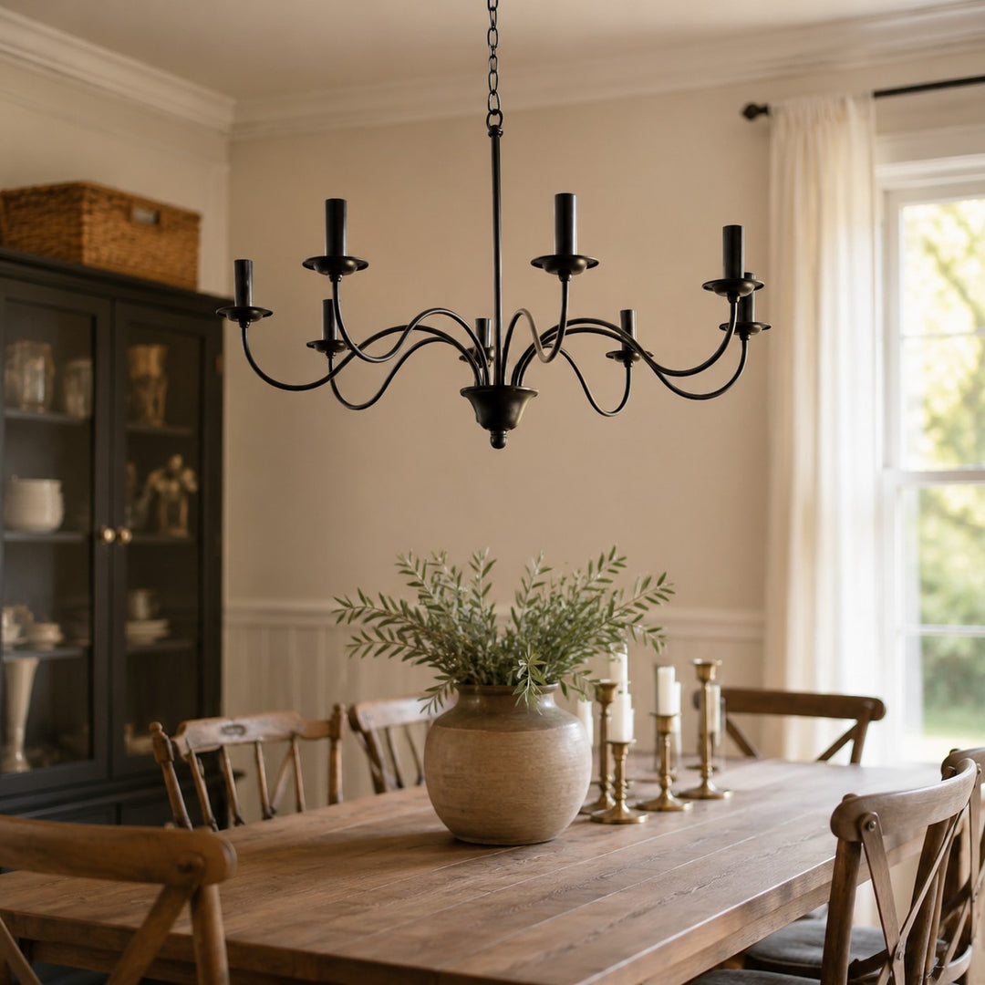 Lámpara de araña vintage de hierro negro estilo candelabro