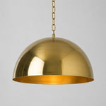 Load image into Gallery viewer, Aged bright brass three-light half dome pendant 50 cm