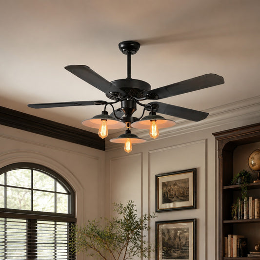 Industrial Ceiling Fan Light with Wood or Iron Blades
