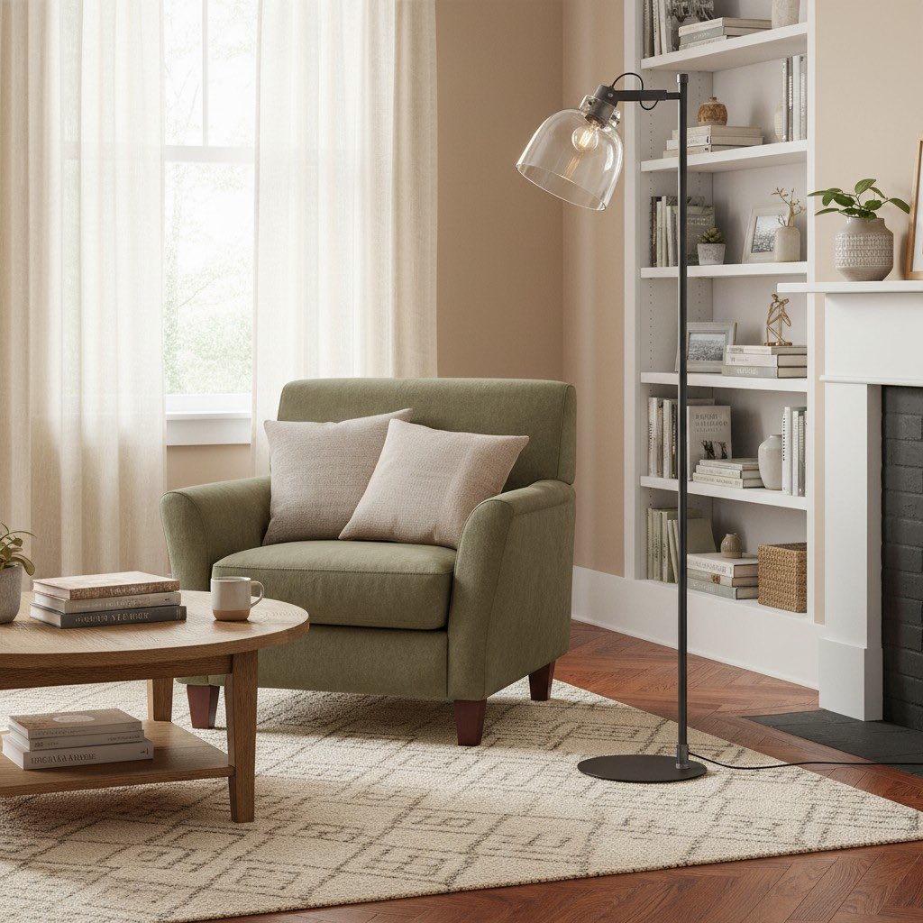 Readium industriële vloerlamp - verstelbare glazen kap metalen voet voor woonkamer en slaapkamer