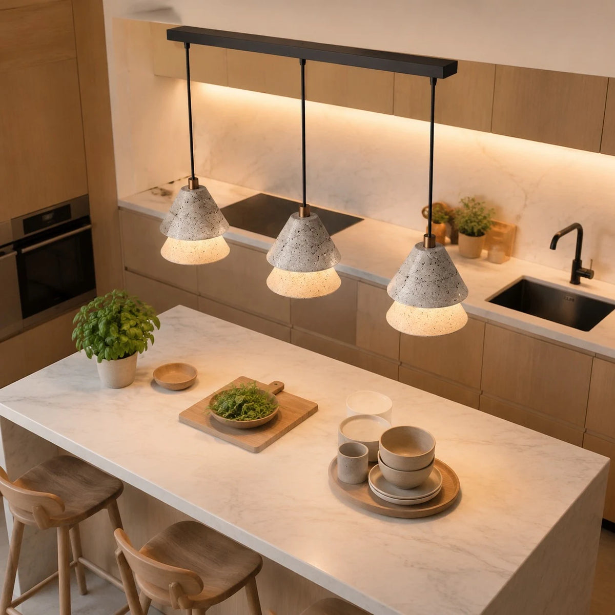 Grey Stone Pendant Light with Paper Diffuser