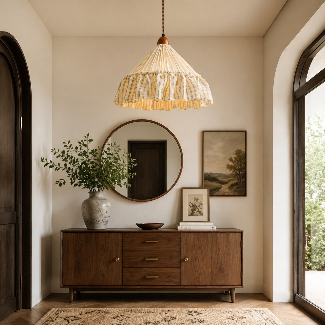 French Country Ruffled Fabric Pendant Light