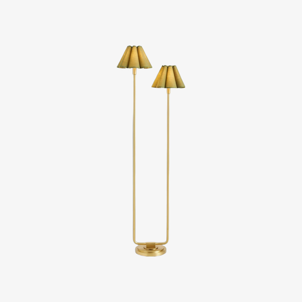 Lampadaire Duova minimaliste à 2 lampes - Lumière moderne en métal avec abat-jour plissé en tissu pour chambre ou salon