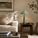 Załaduj obraz do przeglądarki galerii, Green floral table lamp beside a sofa
