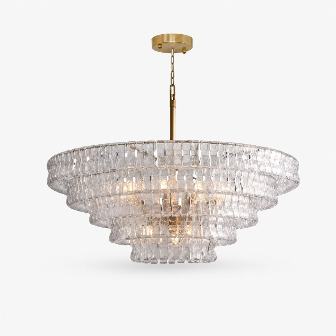 French vintage ripple glass chandelier with smoked glass