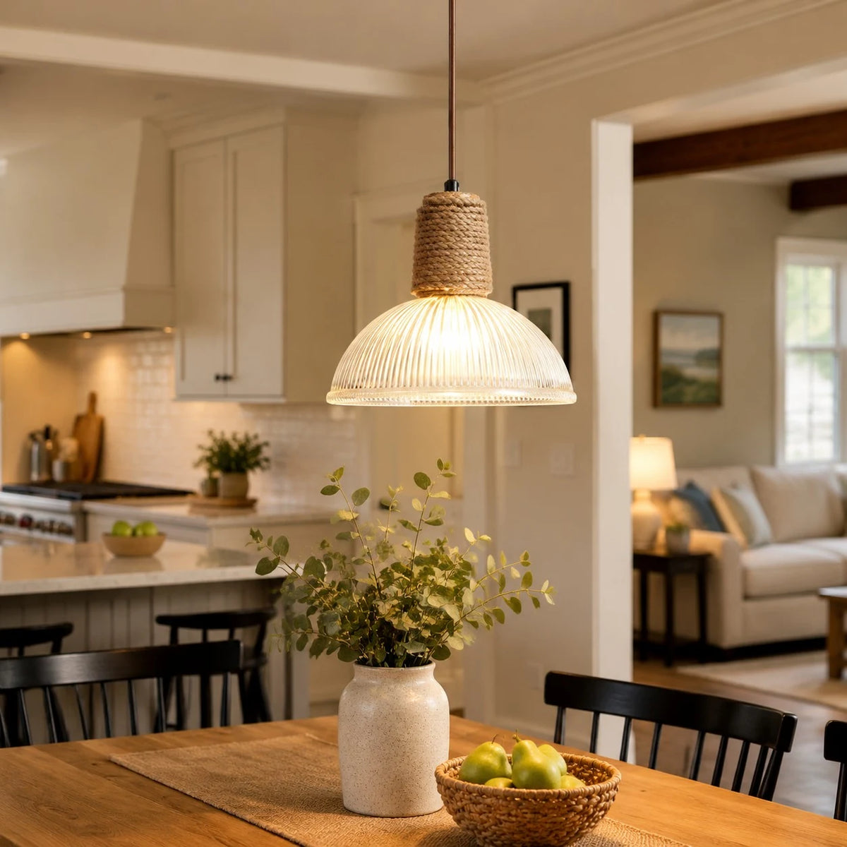 Rustic Woven Rope Glass Pendant Light Collection