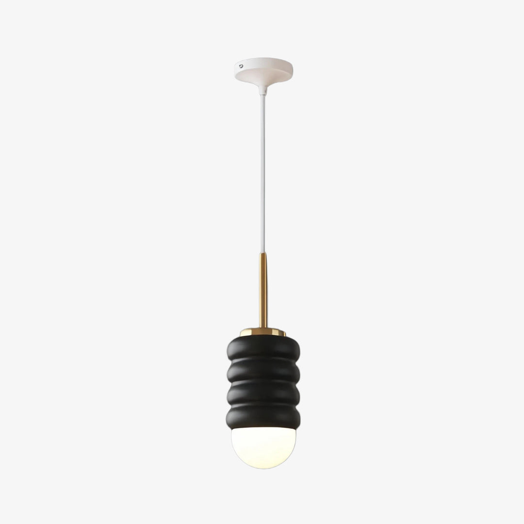 Iron Pendant Lamp with Ribbed Shade - Cream Style Light for Bedroom