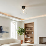 Cargar imagen en el visor de la galería, Luz de techo cromada estriada Ravion con pantalla de vidrio industrial - Sala de estar