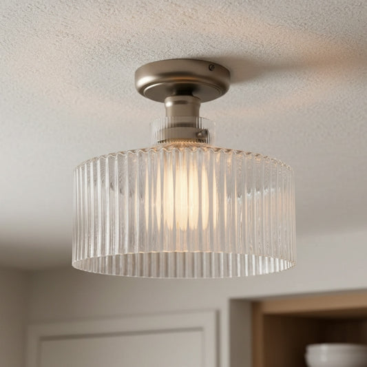 Ribora Vintage - Inspired Ribbed Glass Ceiling Lamp - Industrial Style Flush Mount for Modern Interiors U05