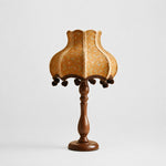 Cargar imagen en el visor de la Galería, Vintage floral fabric table lamp with turned brown base on white background