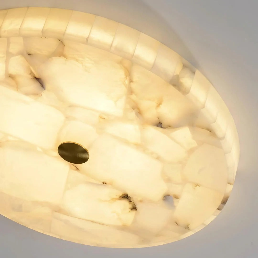 AlbaSphere Modern Round Ultra Thin Ceiling Lamp - Alabaster Contemporary Home Lighting