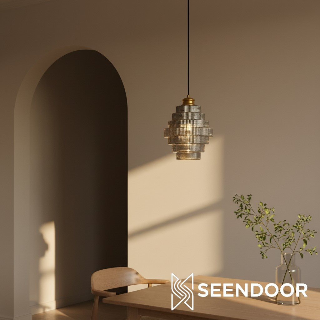 Amara Nordic gestreifte Buntglas-Flaschen-Hängeleuchte