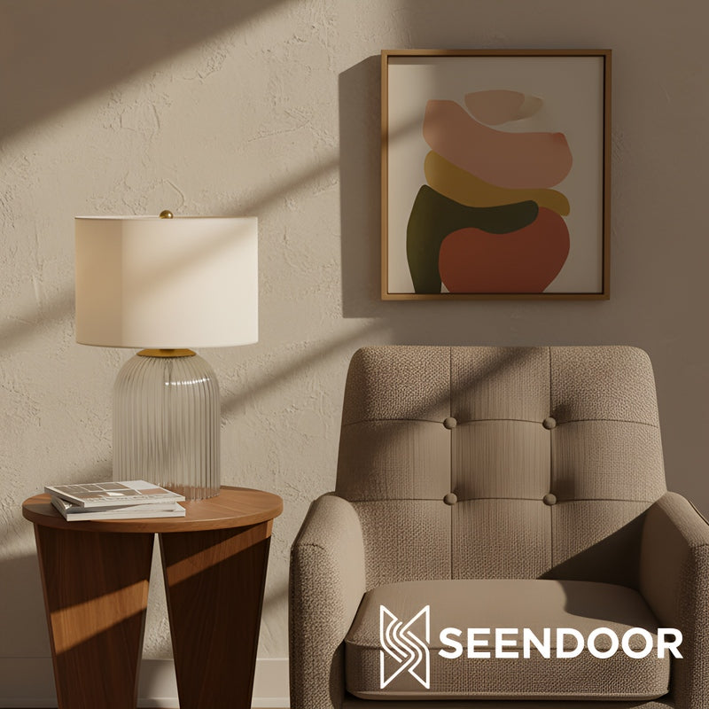 Bravira Ribbed Glass Table Lamp - Modern Lighting with Linen Shade