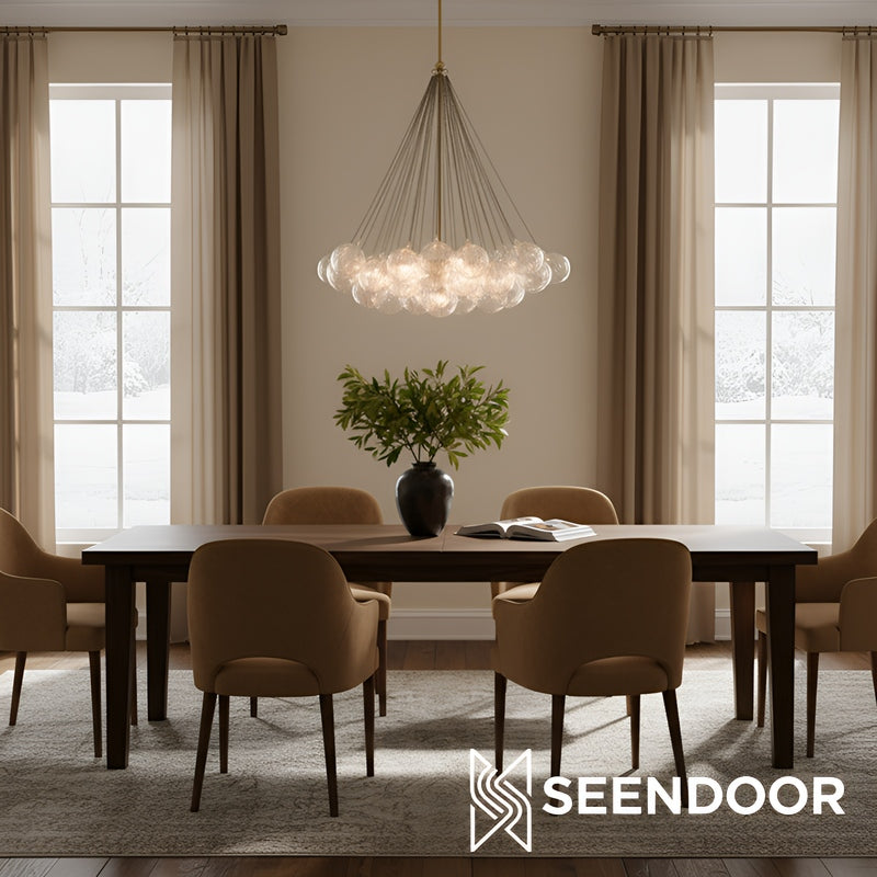 Bravira Glass Bubbled Chandelier - Vintage Brass Oval Glass Lighting