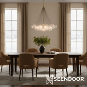 Bravira Glass Bubbled Chandelier - Vintage Brass Oval Glass Lighting