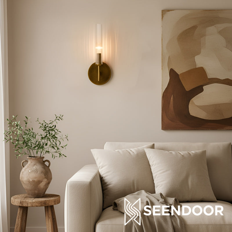 Bravira Ribbed Glass Wall Lamp - Tube Metal Light in Classic Finishes