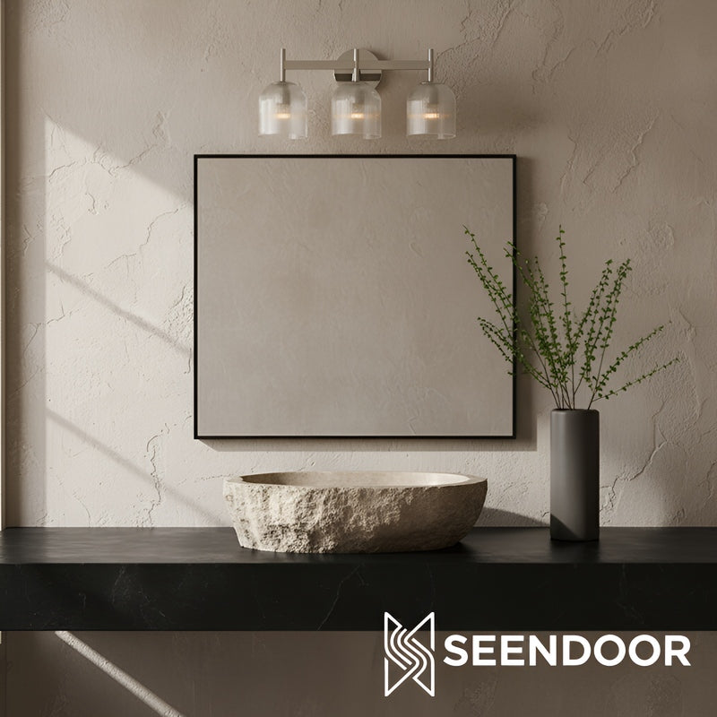 Bravira Ribbed Glass Sconce - Metal Wall Light with Clear Glass Shade