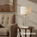 Load image into Gallery viewer, Bravira Ribbed Glass Table Lamp - Modern Lighting with Linen Shade
