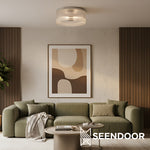 Load image into Gallery viewer, Bravira Flush Mount Ceiling Light - Ribbed &amp; Bubbled Glass Metal Light
