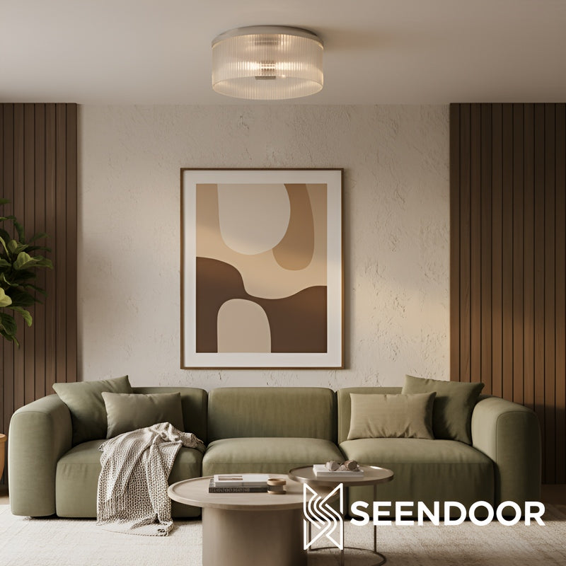 Bravira Flush Mount Ceiling Light - Ribbed & Bubbled Glass Metal Light