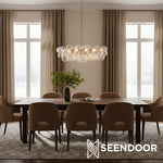Load image into Gallery viewer, Bravira Glass Bubbled Chandelier - Vintage Brass Oval Glass Lighting
