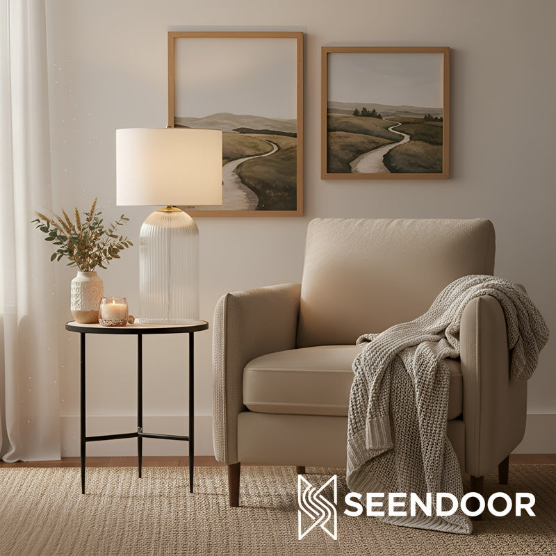 Bravira Ribbed Glass Table Lamp - Modern Lighting with Linen Shade