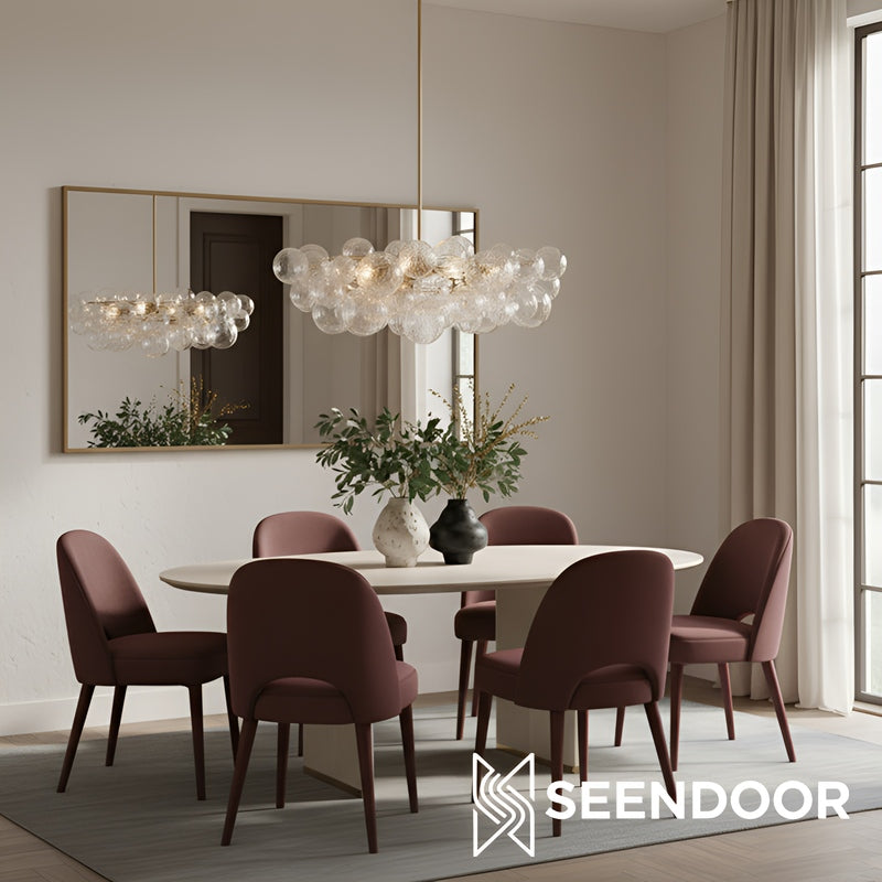 Bravira Glass Bubbled Chandelier - Vintage Brass Oval Glass Lighting