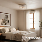 Load image into Gallery viewer, Bravira Flush Mount Ceiling Light - Ribbed &amp; Bubbled Glass Metal Light
