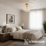 Load image into Gallery viewer, Bravira Flush Mount Ceiling Light - Ribbed &amp; Bubbled Glass Metal Light
