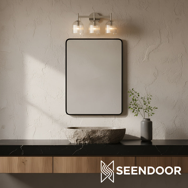 Bravira Ribbed Glass Sconce - Metal Wall Light with Clear Glass Shade