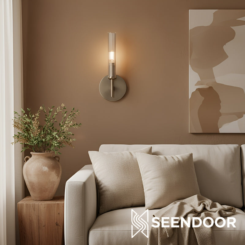 Bravira Ribbed Glass Wall Lamp - Tube Metal Light in Classic Finishes