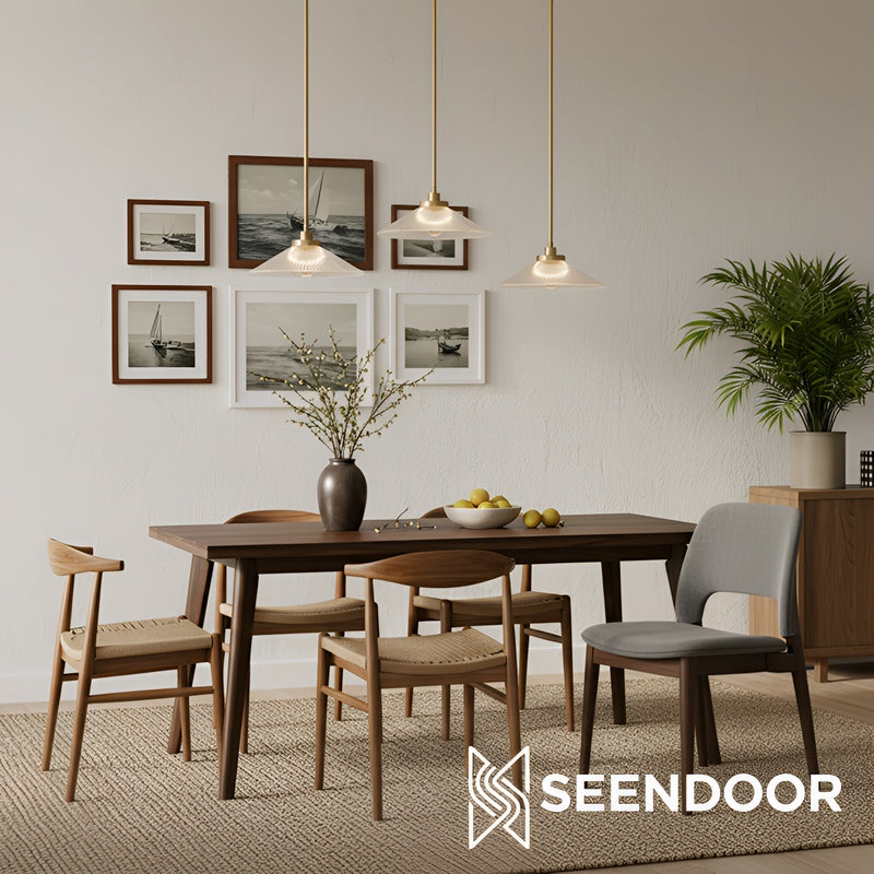 Bravira Ribbed Glass Pendant Light - Elegant Kitchen Island Lamp