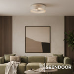 Load image into Gallery viewer, Bravira Flush Mount Ceiling Light - Ribbed &amp; Bubbled Glass Metal Light
