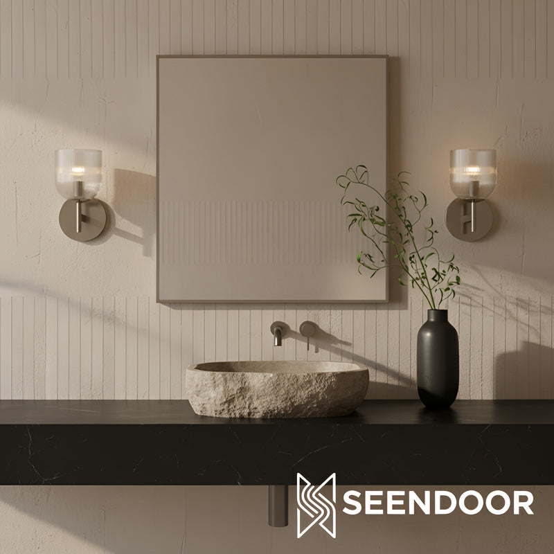 Bravira Ribbed Glass Sconce - Metal Wall Light with Clear Glass Shade