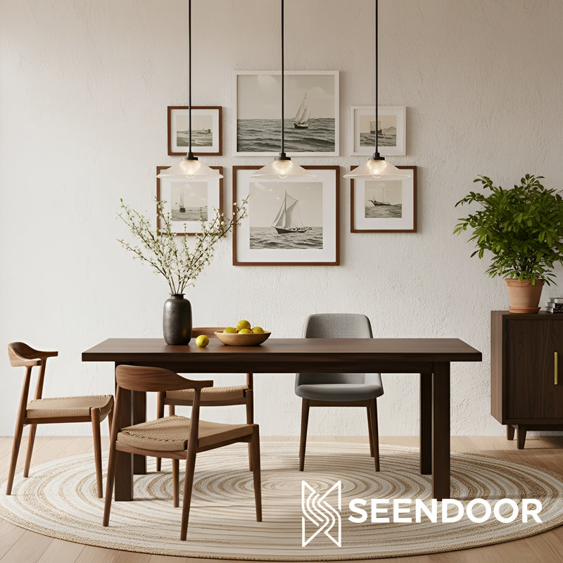 Bravira Ribbed Glass Pendant Light - Elegant Kitchen Island Lamp