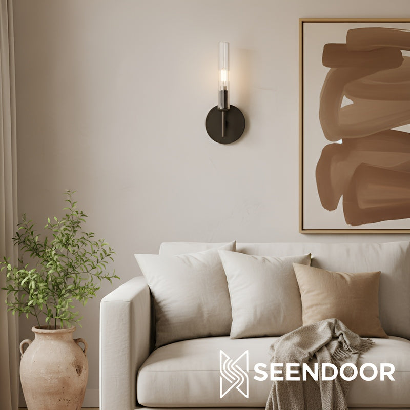 Bravira Ribbed Glass Wall Lamp - Tube Metal Light in Classic Finishes