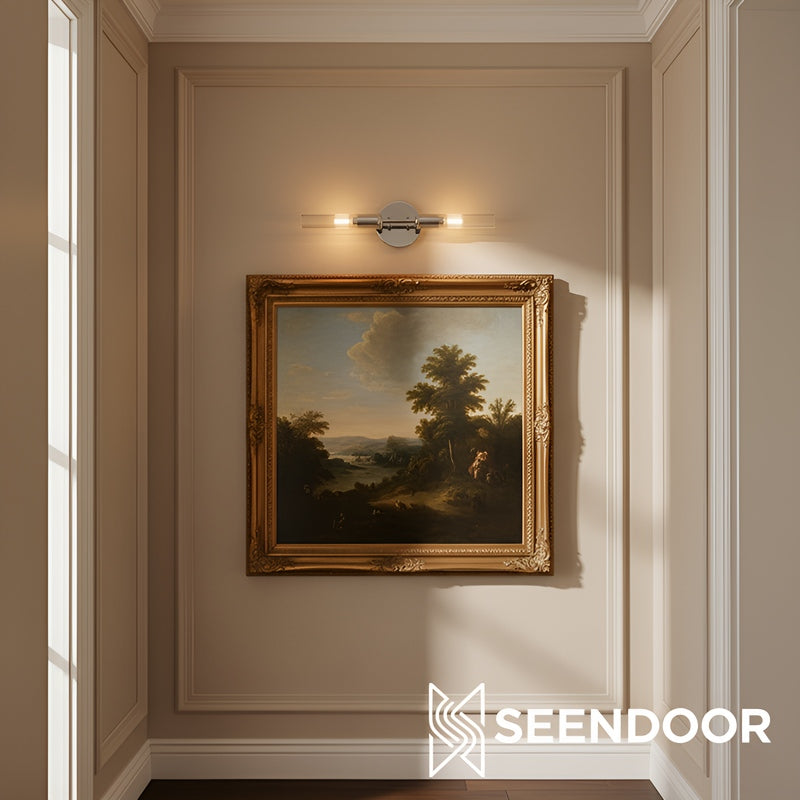 Bravira Ribbed Glass Wall Lamp - Tube Metal Light in Classic Finishes