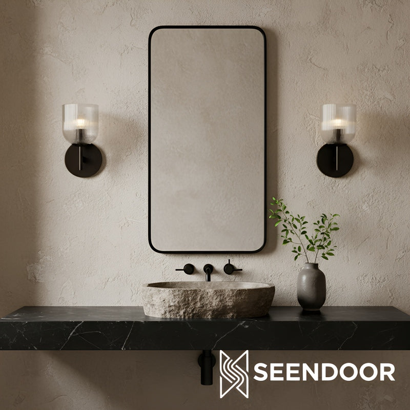 Bravira Ribbed Glass Sconce - Metal Wall Light with Clear Glass Shade