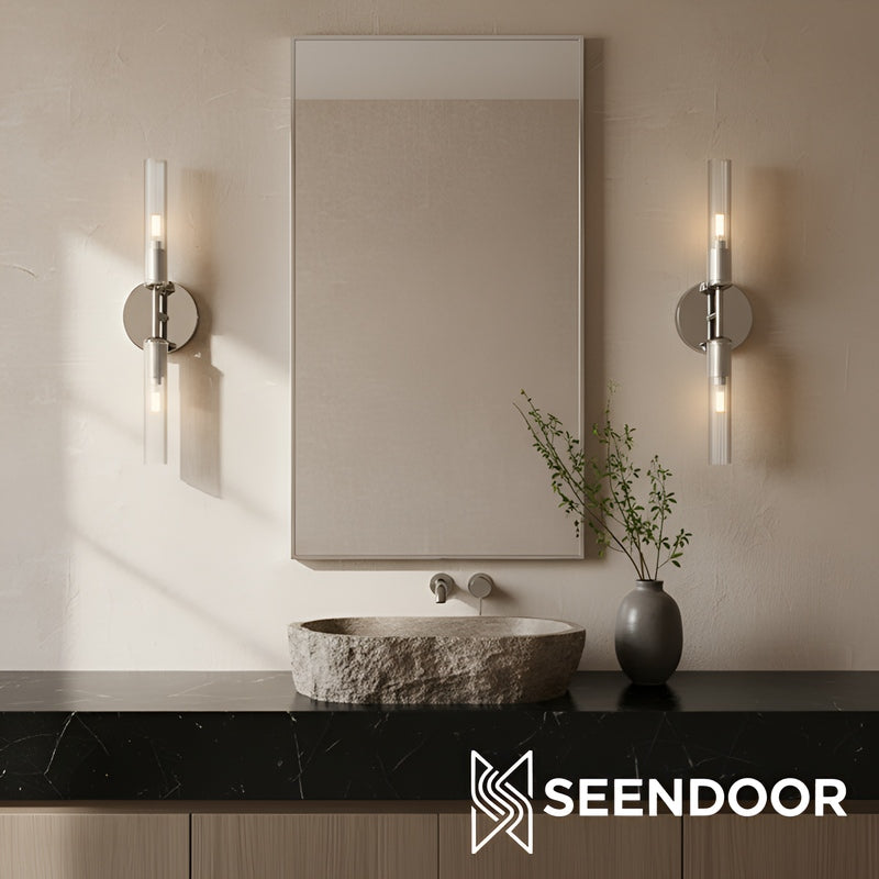 Bravira Ribbed Glass Wall Lamp - Tube Metal Light in Classic Finishes