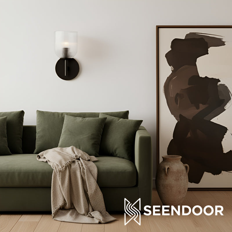 Bravira Ribbed Glass Sconce - Metal Wall Light with Clear Glass Shade