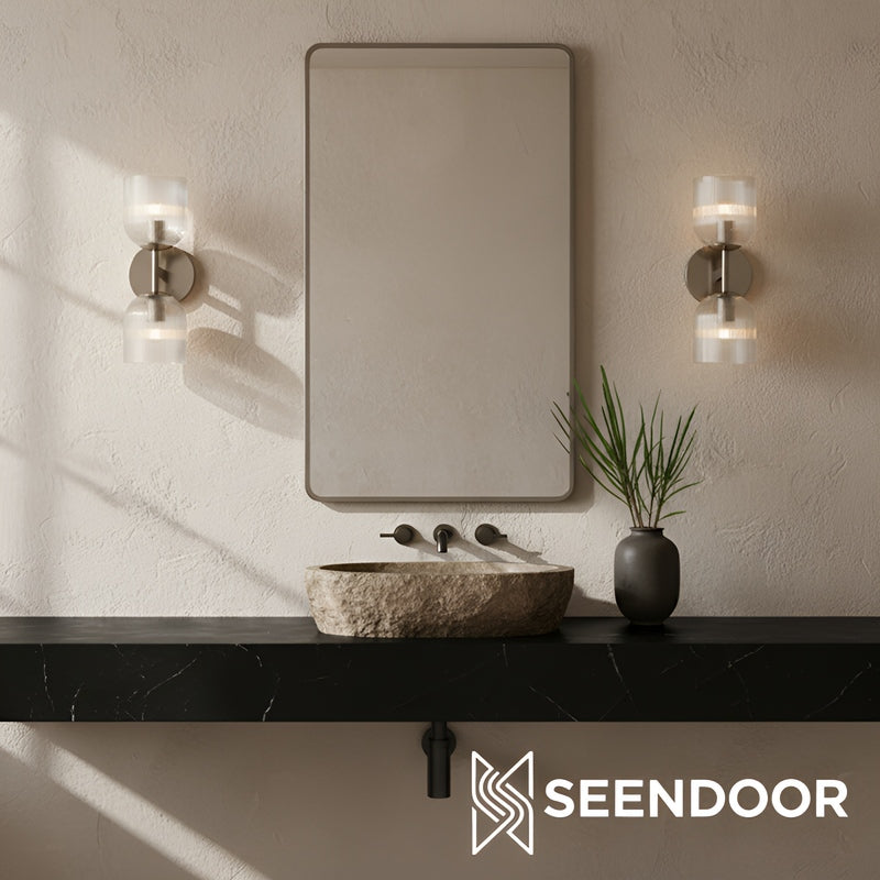 Bravira Ribbed Glass Sconce - Metal Wall Light with Clear Glass Shade