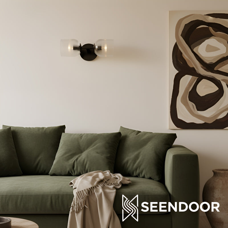 Bravira Ribbed Glass Sconce - Metal Wall Light with Clear Glass Shade