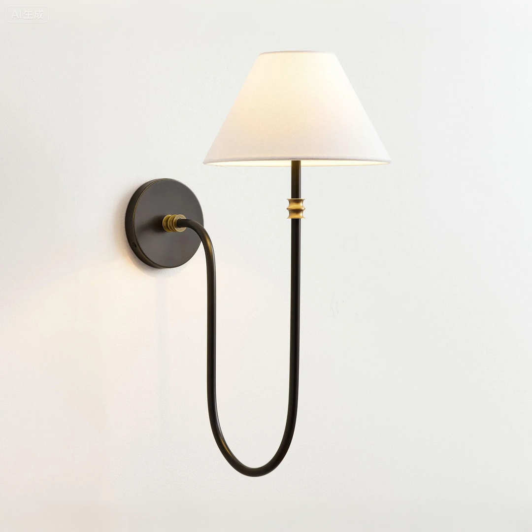Calin Classic Sconce - Iron Wall Light with White Linen Shade