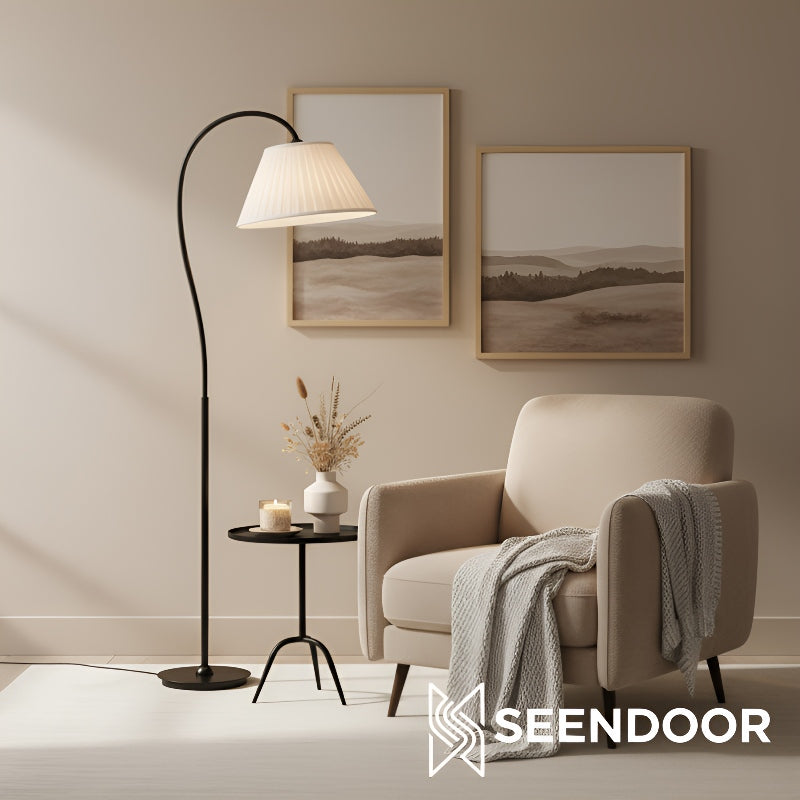 Luvora geplooide schaduw vloerlamp - verstelbaar linnen licht in boerderijstijl